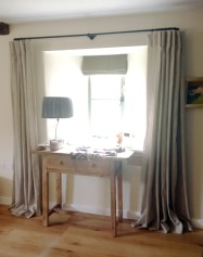 Inverted pleat linen curtains on 19mm diameter black French pole. Cotswold Barn conversion near Cheltenham.