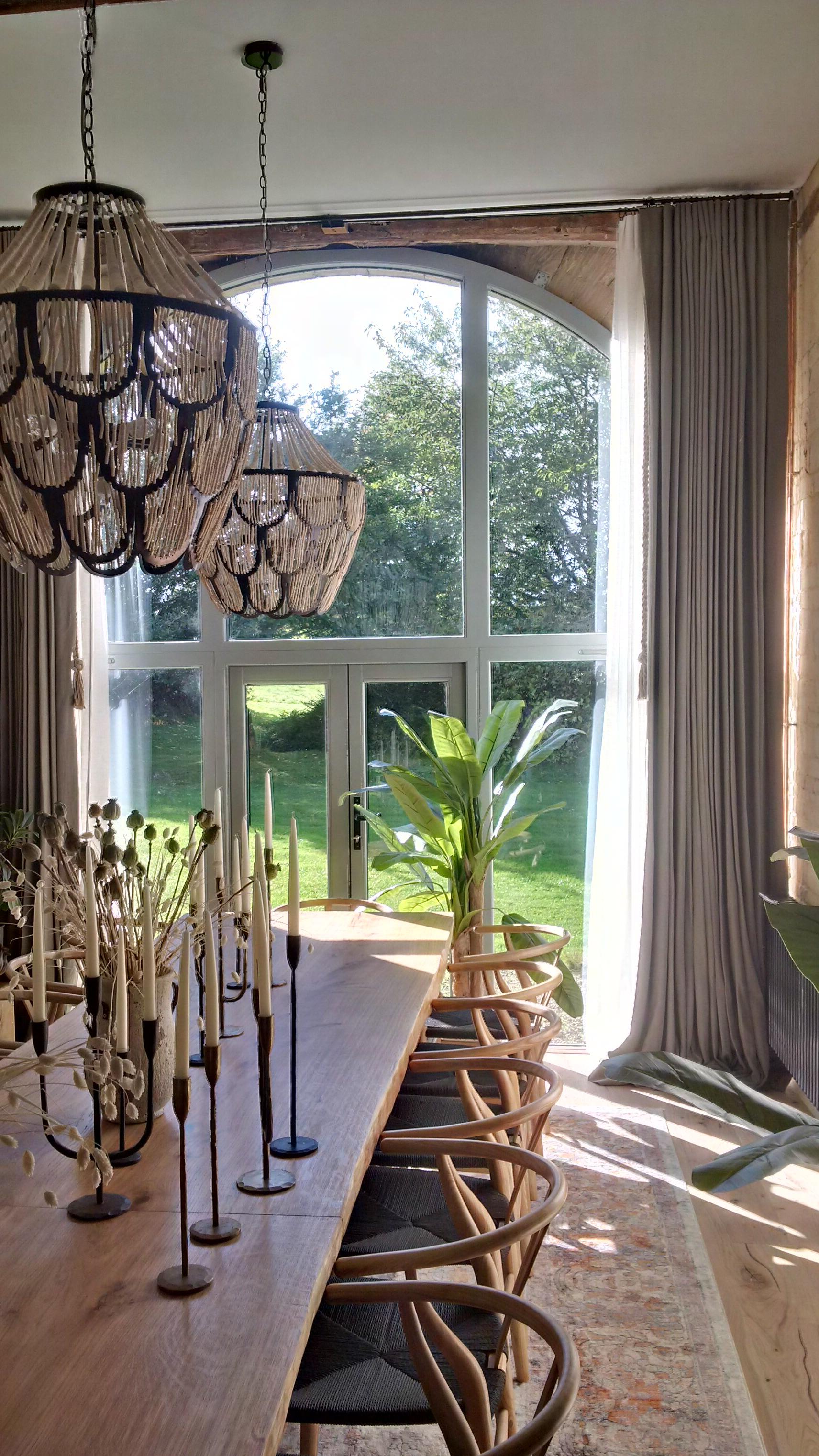 Cheltenham - Double curtain pole with 4m long inverted pleat curtains and sheers, with rope pulls.